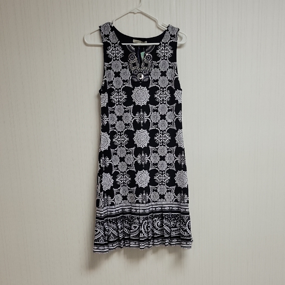 41 Hawthorn Black White Sleeveless Drop Waist Dress. New With Tags Small - Picture 1 of 7
